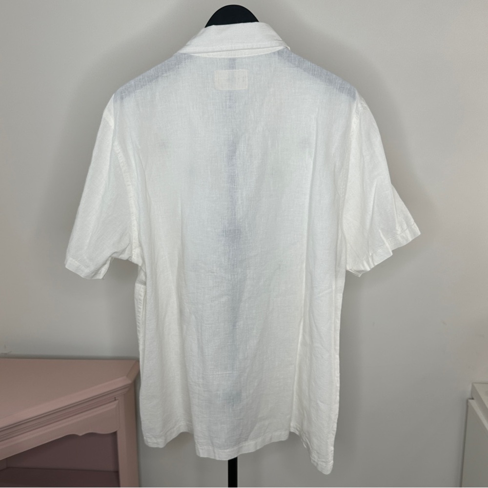 NWT Folk White Casual Linen Button Down Shirt with Black/Ivory Embroidery XL - Picture 6 of 6